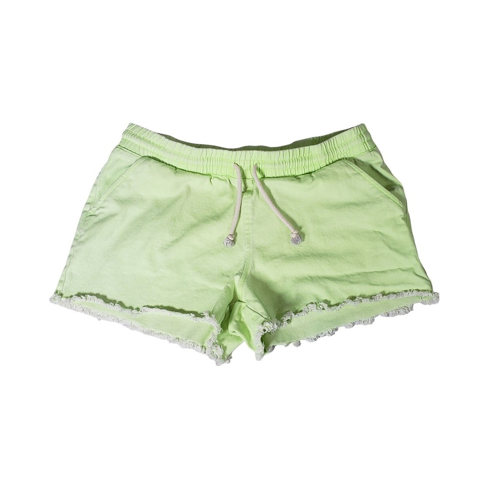 No Boundaries Lime Green Drawstring Denim Shorts Frayed Hem Large 11-13